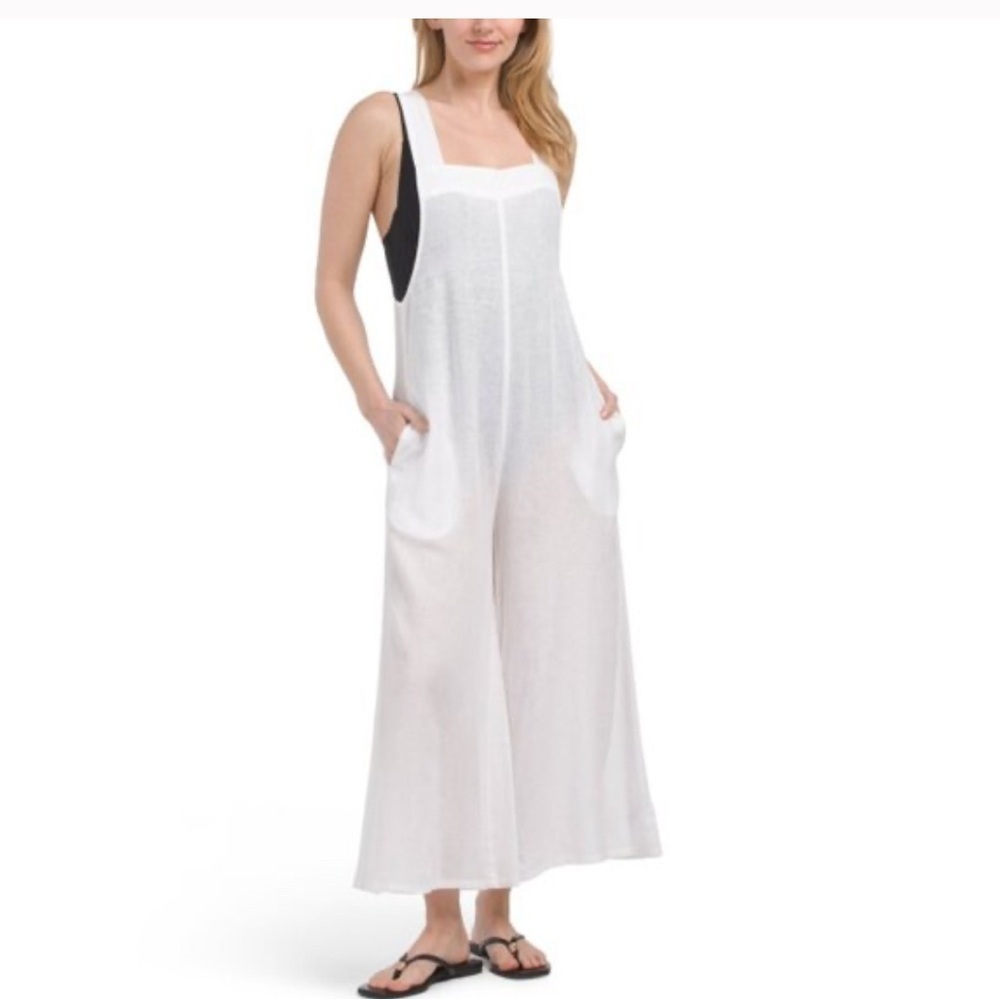 HAUTE HIPPIE STYLE Brilliant White Linen Blend Swimsuit Cover-up Jumpsuit - Picture 13 of 13